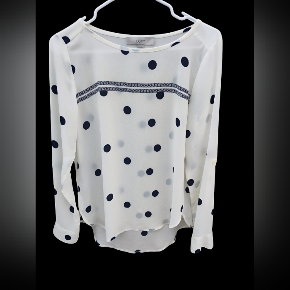 LOFT White and Black Polka Dot Blouse XS